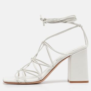 Gianvito Rossi White Leather Minas Ankle Tie Sandals Size 40.5, Sandals - Luxury Closet