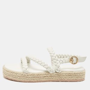 Gianvito Rossi White Braided Leather Platform Espadrille Sandals Size 36.5, Sandals - Luxury Closet