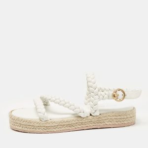 Gianvito Rossi White Braided Leather Platform Espadrille Sandals Size 36.5, Sandals - Luxury Closet