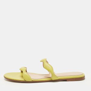 Gianvito Rossi Green Leather Wavy Flat Slides Size 37, Flats - Luxury Closet catalog