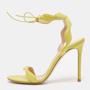 Gianvito Rossi Green Leather Wavy Ankle Tie Sandals Size 39.5, Sandals - Luxury Closet catalog