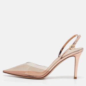 Gianvito Rossi Rose Gold PVC and Leather Ribbon Slingback Pumps Size 38.5, Pumps - Luxury Closet catalog