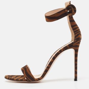 Gianvito Rossi Brown Zebra Print Suede Portofino Sandals Size 41, Sandals - Luxury Closet catalog