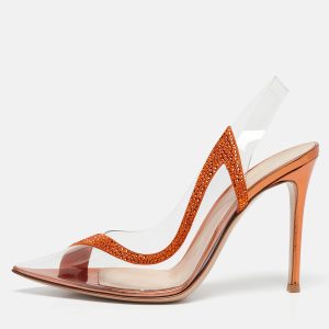 Gianvito Rossi Transparent/Orange PVC and Suede Embellished Hortensia Pumps Size 38.5, Pumps - Luxury Closet catalog