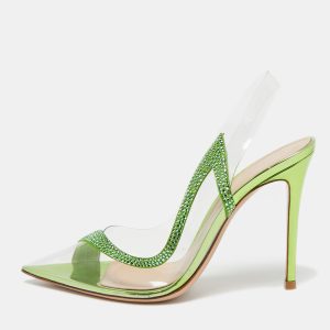 Gianvito Rossi Transparent/Green PVC and Suede Embellished Hortensia Pumps Size 39.5, Pumps - Luxury Closet