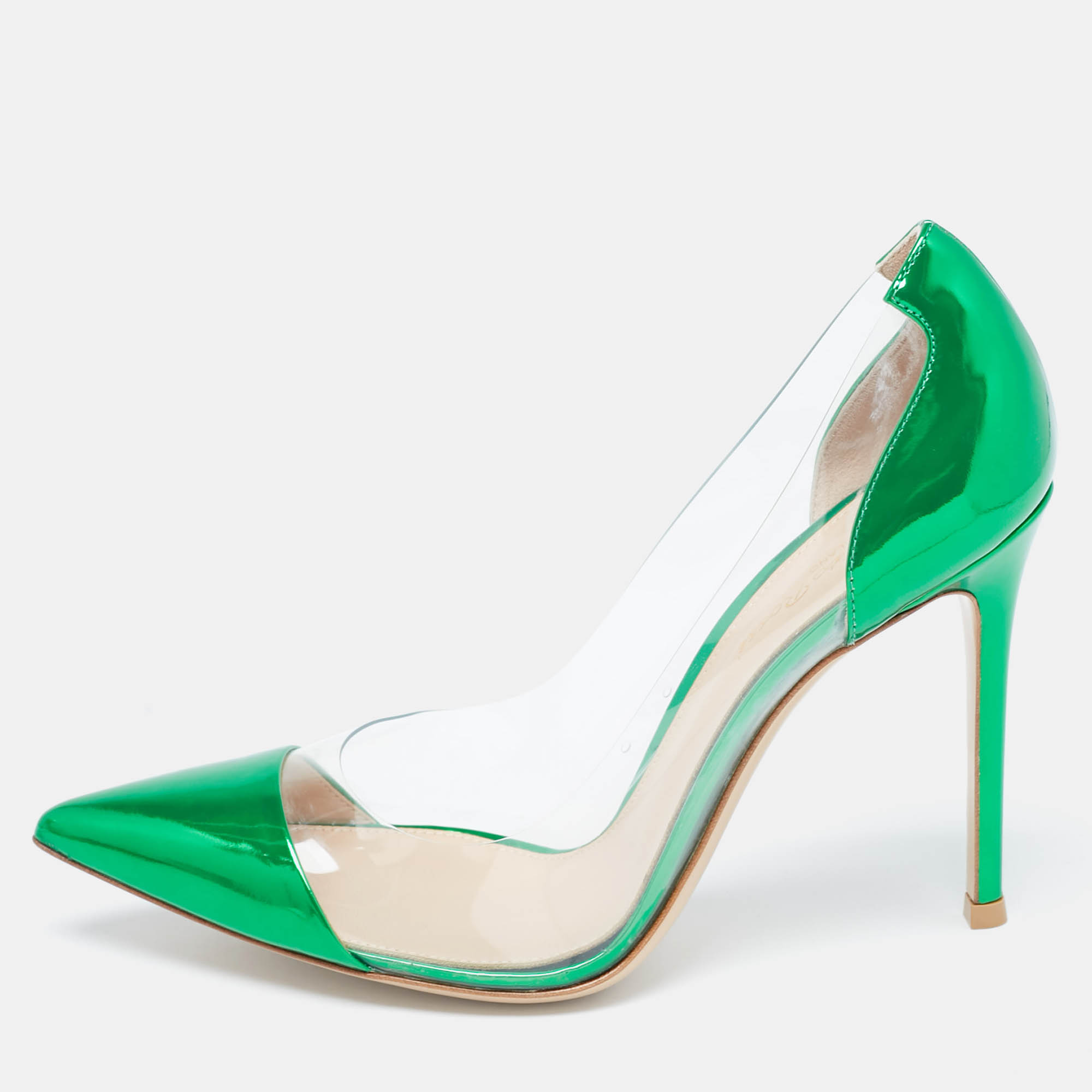 Gianvito Rossi Green Patent Leather and PVC Plexi Pointed Toe Pumps Size 38.5, Pumps - Luxury Closet catalog