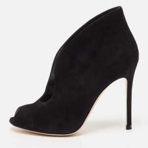 Gianvito Rossi Black Suede Vamp Peep Toe Ankle Booties Size 36.5, Boots - Luxury Closet catalog