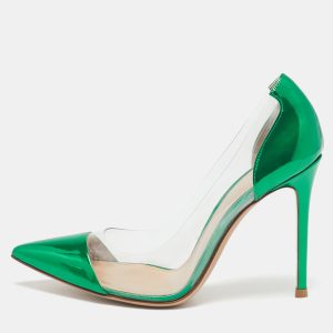Gianvito Rossi Metallic Green Leather and PVC Plexi Pumps Size 38, Pumps - Luxury Closet