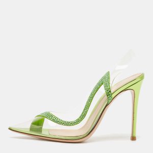 Gianvito Rossi Transparent/Green PVC and Suede Embellished Hortensia Pumps Size 38, Pumps - Luxury Closet