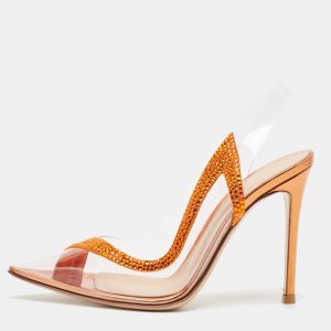 Gianvito Rossi Transparent/Orange PVC and Suede Embellished Hortensia Pumps Size 35, Pumps - Luxury Closet