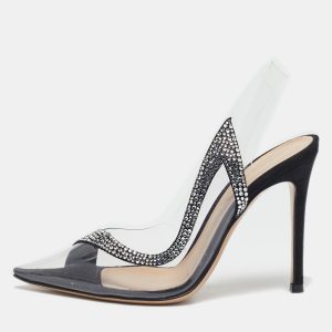 Gianvito Rossi Transparent/Black PVC and Suede Embellished Hortensia Pumps Size 35, Pumps - Luxury Closet
