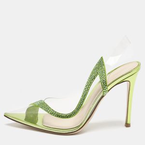 Gianvito Rossi Transparent/Green PVC and Suede Embellished Hortensia Pumps Size 38.5, Pumps - Luxury Closet