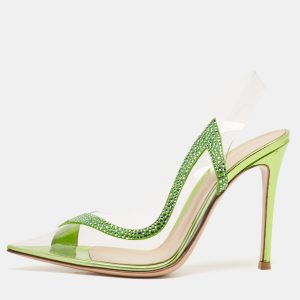 Gianvito Rossi Transparent/Green PVC and Suede Embellished Hortensia Pumps Size 37, Pumps - Luxury Closet