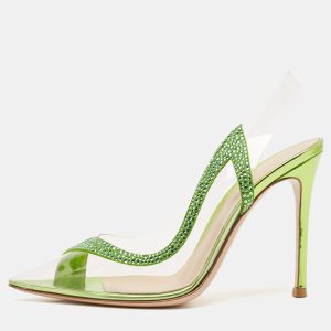 Gianvito Rossi Transparent/Green PVC and Suede Embellished Hortensia Pumps Size 37, Pumps - Luxury Closet catalog