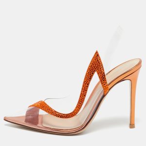 Gianvito Rossi Transparent/Orange PVC and Suede Embellished Hortensia Pumps Size 37, Pumps - Luxury Closet