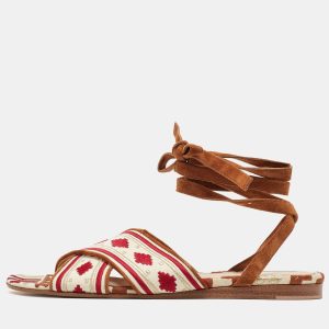 Gianvito Rossi Multicolor Embroidered Fabric Cheyenne Ankle Wrap Flat Sandals Size 40, Sandals - Luxury Closet