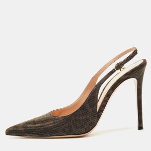 Gianvito Rossi Brown Glitter Fabric  Ribbon Slingback Pumps Size 39, Pumps - Luxury Closet catalog