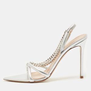 Gianvito Rossi Silver Leather Chain Detail Slingback Sandals Size 41, Sandals - Luxury Closet catalog