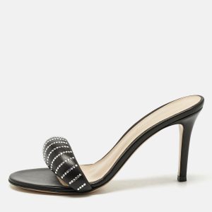 Gianvito Rossi Black Leather Crystal Embellished Bijoux Sandals Size 37.5, Sandals - Luxury Closet