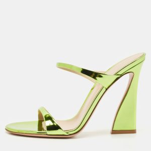 Gianvito Rossi Metallic Green Leather Aura Sandals Size 37.5, Sandals - Luxury Closet
