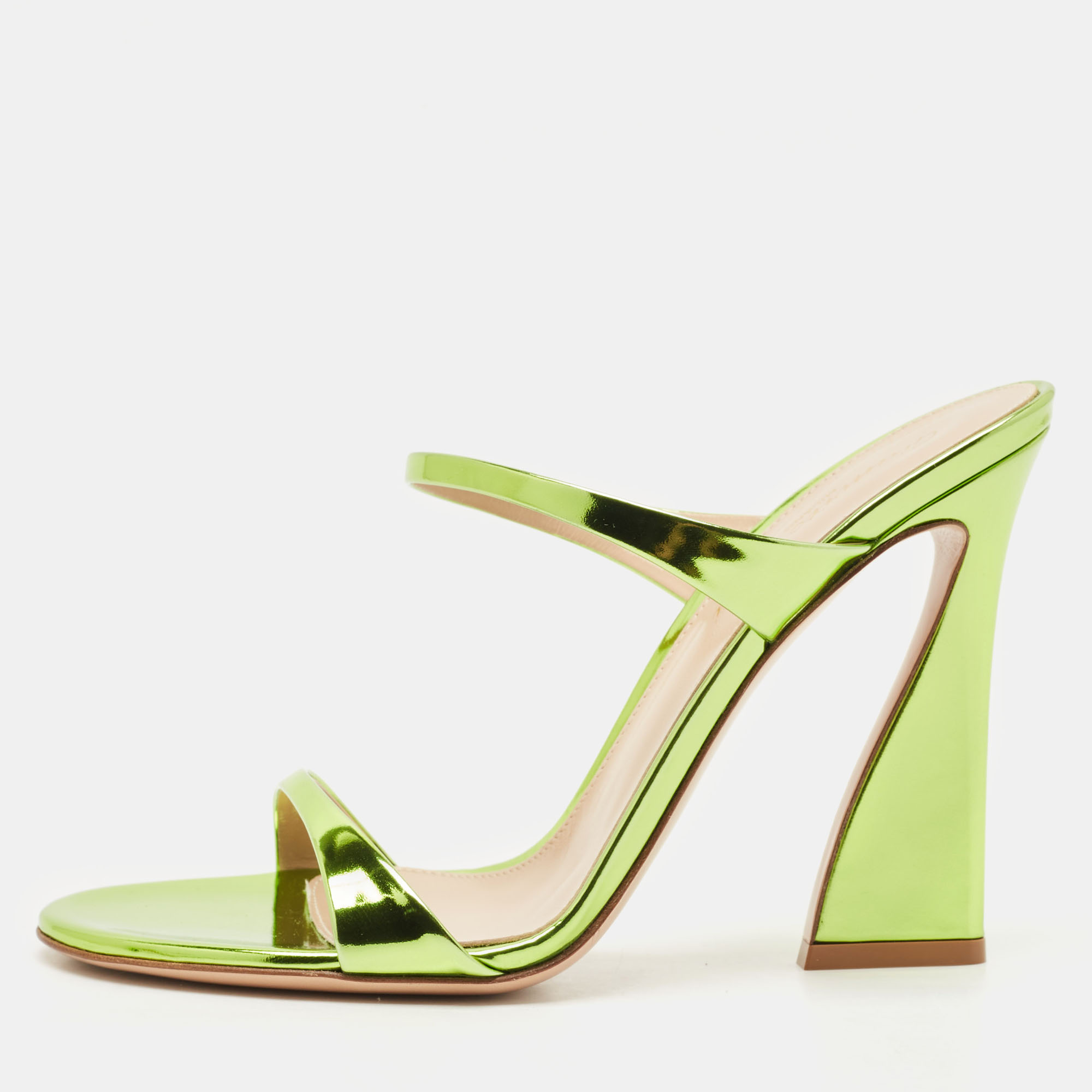 Gianvito Rossi Metallic Green Leather Aura Sandals Size 37.5, Sandals - Luxury Closet