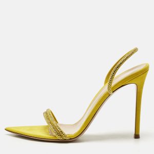 Gianvito Rossi Yellow Suede Crystal Embellished Cannes Sandals Size 40.5, Sandals - Luxury Closet