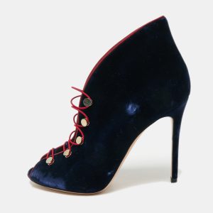 Gianvito Rossi Navy Blue Velvet Miral Open Toe Ankle Boots Size 41, Boots - Luxury Closet catalog