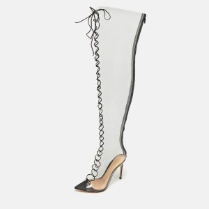 Gianvito Rossi Transparent/Black Leather and PVC Nikita Over The Knee Length Boots Size 38.5, Boots - Luxury Closet catalog