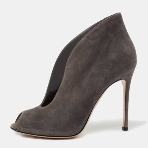Gianvito Rossi Grey Suede Vamp Peep Toe Booties Size 39.5, Boots - Luxury Closet catalog