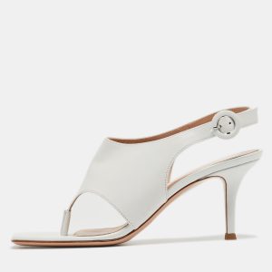 Gianvito Rossi White Leather Thong Slide Ankle Strap Sandals Size 38, Sandals - Luxury Closet