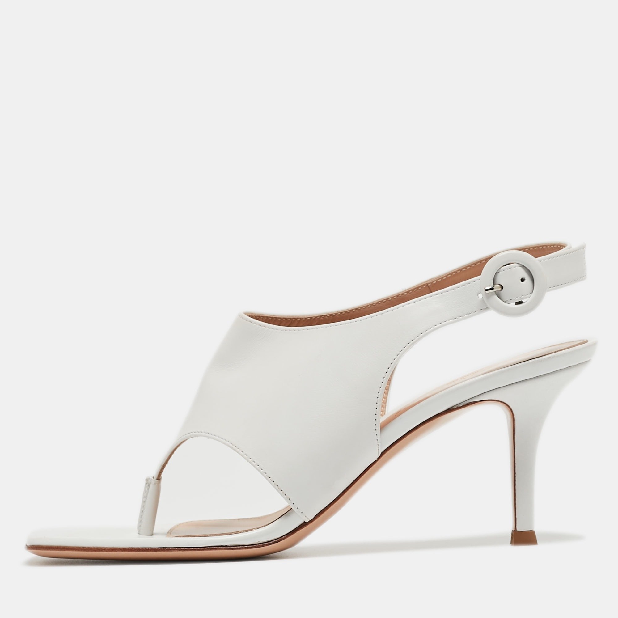 Gianvito Rossi White Leather Thong Slide Ankle Strap Sandals Size 38, Sandals - Luxury Closet