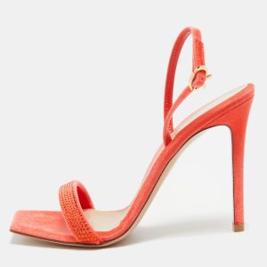 Gianvito Rossi Poppy Red Velvet Embellished Britney Sandals Size 39.5, Sandals - Luxury Closet