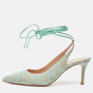 Gianvito Rossi Mint Green Lace Ankle Wrap Slingback Pumps Size 39, Pumps - Luxury Closet catalog