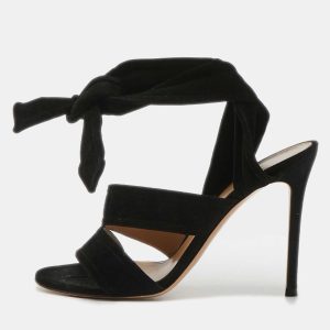 Gianvito Rossi Black Suede Ankle Tie Sandals Size 37.5, Sandals - Luxury Closet catalog