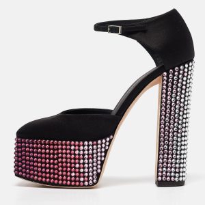 Giuseppe Zanotti Black Satin Crystal Embellished Ankle Strap Sandals 39, Sandals - Luxury Closet catalog