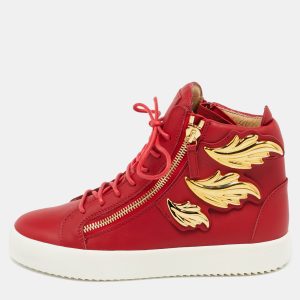 Giuseppe Zanotti Red Leather Wings Detail High Top Sneakers Size 42, Athletic Shoes & Sneakers - Luxury Closet
