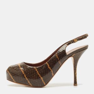 Giuseppe Zanotti Brown Python Embossed Leather Platform Sandals Size 41, Sandals - Luxury Closet
