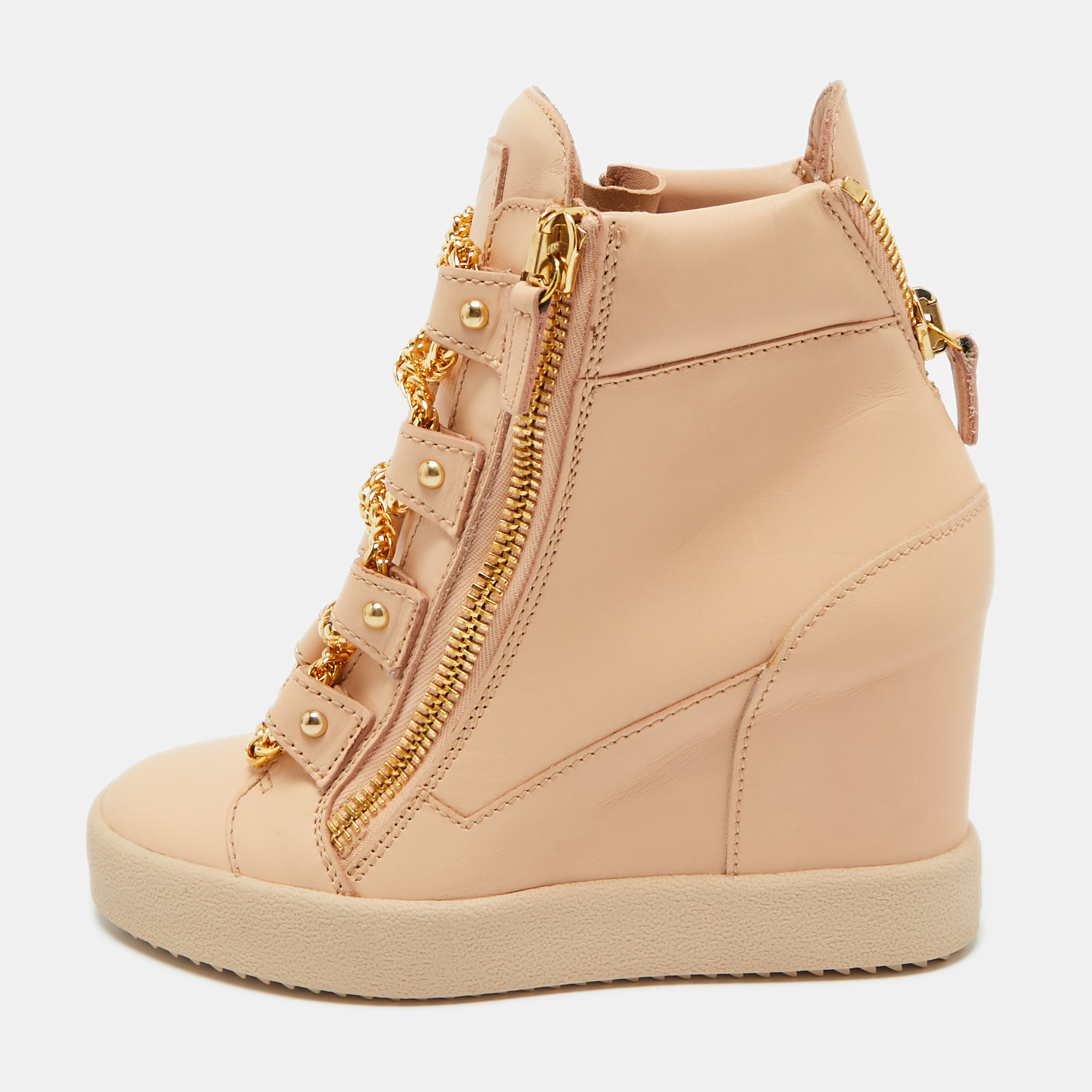 Giuseppe Zanotti Beige Leather Royce Chain Wedge Sneakers Size 39, Athletic Shoes & Sneakers - Luxury Closet