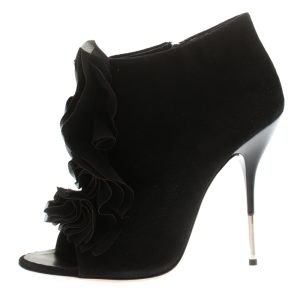 Giuseppe Zanotti Black Suede Peep Toe Silk Ruffle Detail Ankle Booties Size 40.5, Boots - Luxury Closet catalog
