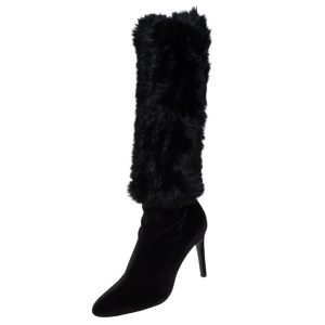 Giuseppe Zanotti Black Stretch Fabric And Fur Bimba Knee High Boots Size 40, Boots - Luxury Closet catalog