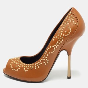 Giuseppe Zanotti Brown Leather Studded Peep Toe Pumps Size 38, Pumps - Luxury Closet catalog