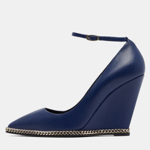 Giuseppe Zanotti Blue Leather Yvette Chain Wedge Pumps Size 37.5, Pumps - Luxury Closet catalog