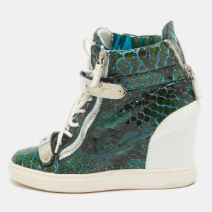Giuseppe Zanotti Green/White Python Embossed Patent Leather and Suede Coby Wedge Sneakers Size 40, Athletic Shoes & Sneakers - Luxury Closet catalog