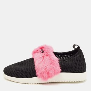 Giuseppe Zanotti Black Knit Fabric and Calfhair Slip on Sneakers Size 37.5, Athletic Shoes & Sneakers - Luxury Closet