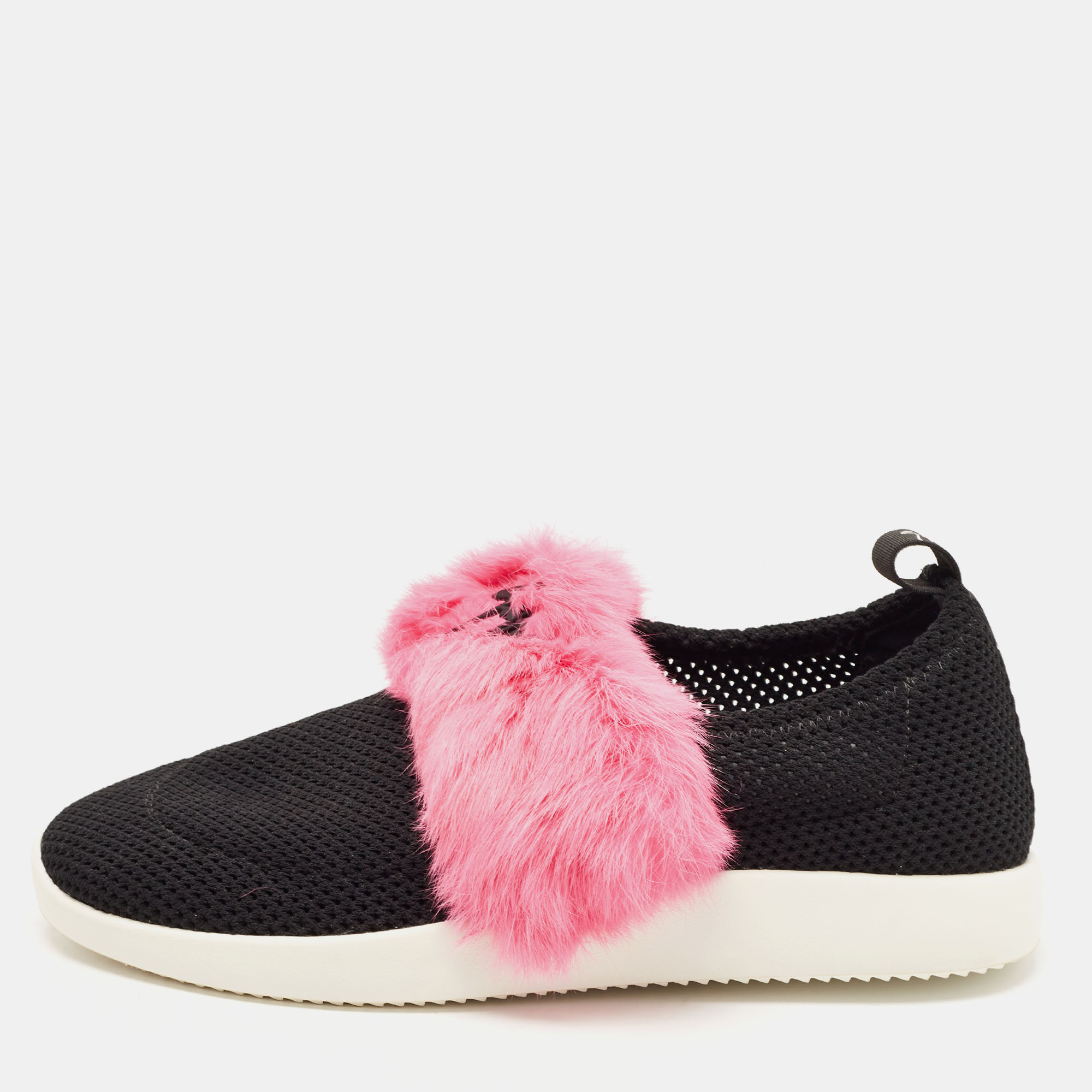 Giuseppe Zanotti Black Knit Fabric and Calfhair Slip on Sneakers Size 37.5, Athletic Shoes & Sneakers - Luxury Closet