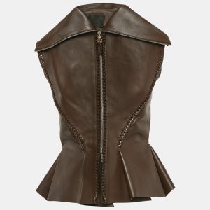 Givenchy Brown Braided Leather Peplum Vest S, Coats & Jackets - Luxury Closet catalog