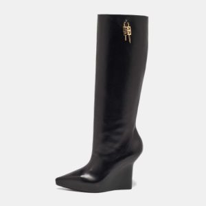 Givenchy Black Leather Wedge Knee Length Boots Size 37, Boots - Luxury Closet