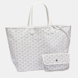 Goyard White Goyardine Coated Canvas and Leather Saint Louis PM Tote Bag, Tote Handbags - Luxury Closet