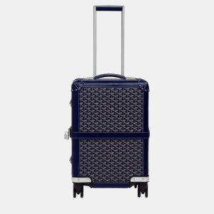 Goyard Navy Blue Goyardine Canvas & Clamecy Cowhide Bourget PM Trolley Case, Handbags - Luxury Closet