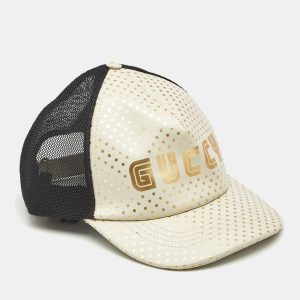 Gucci White Stars/Guccy Print Leather & Mesh Baseball Cap L, Luggage Accessories - Luxury Closet